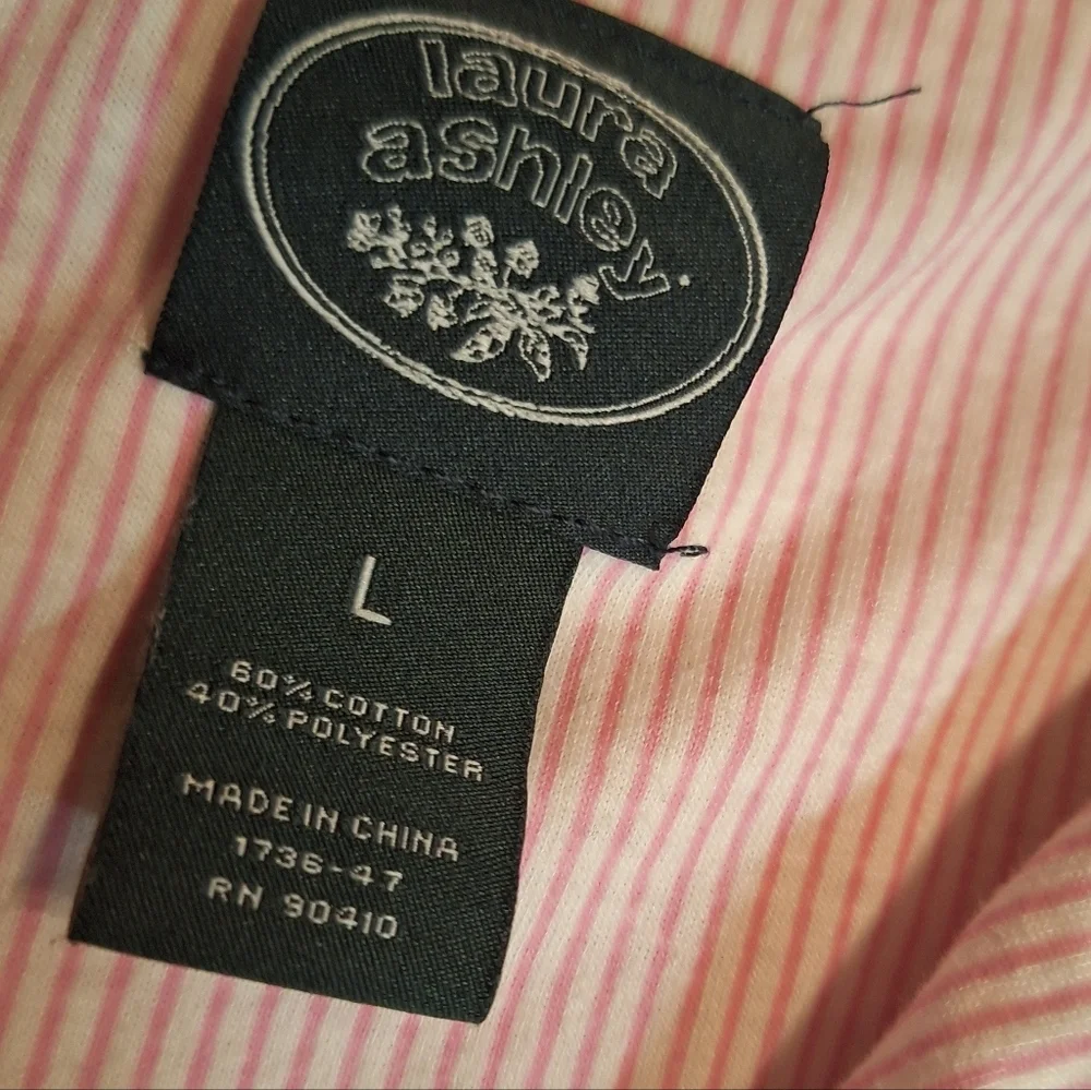 Laura Ashley Pink Striped Pajama Set Ladies Large Tricycle  Embroidery Capri